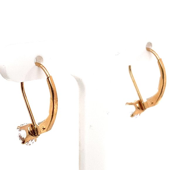 14KT Yellow Gold Round CZ Dangle Earrings - Picture 3 of 3